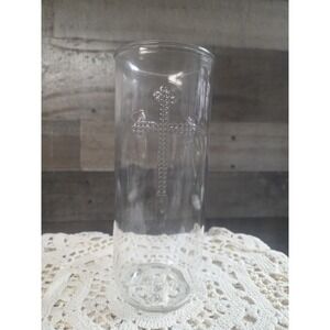 Vtg Christian Cross Glass Vase Church Altar Memorial Vigil Embossed